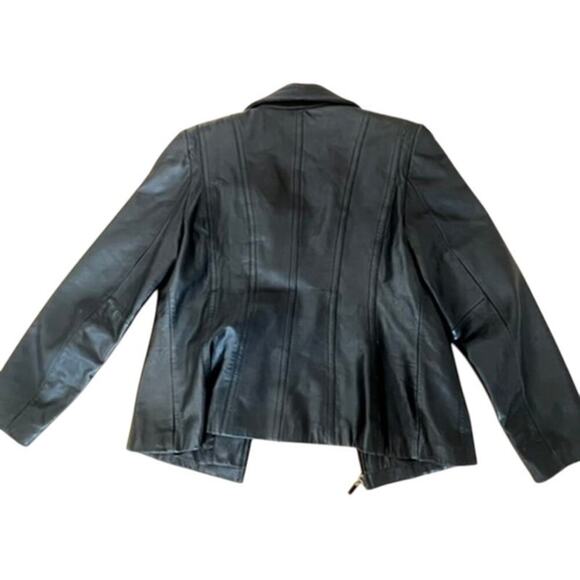 Women's Jones New York black genuine leather jacket size Large, zipper damaged - Picture 2 of 12